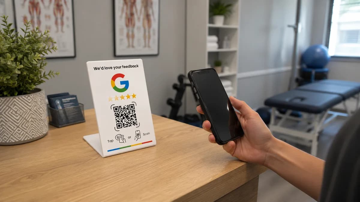 Google review bordje voor fysiotherapie- en beweegpraktijken