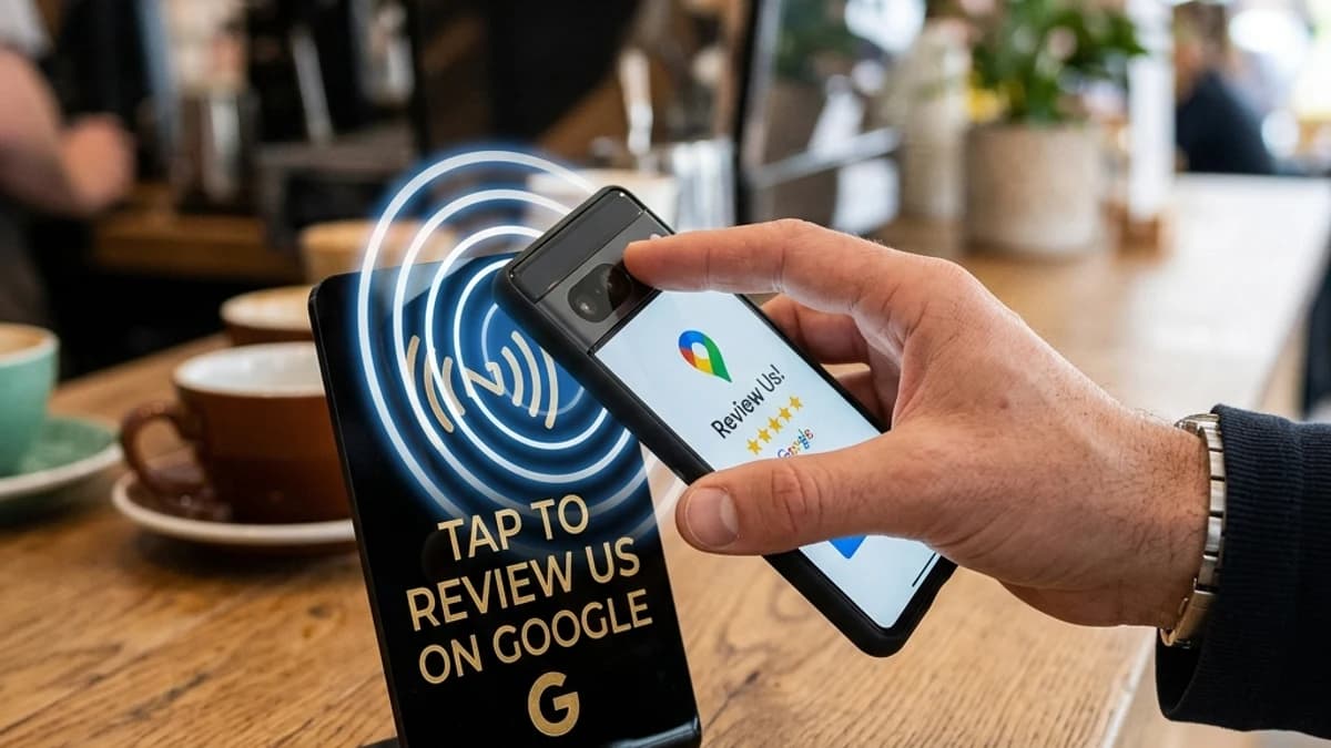 Close-up van de NFC-chip en QR-code op een ReviewWinkel-product