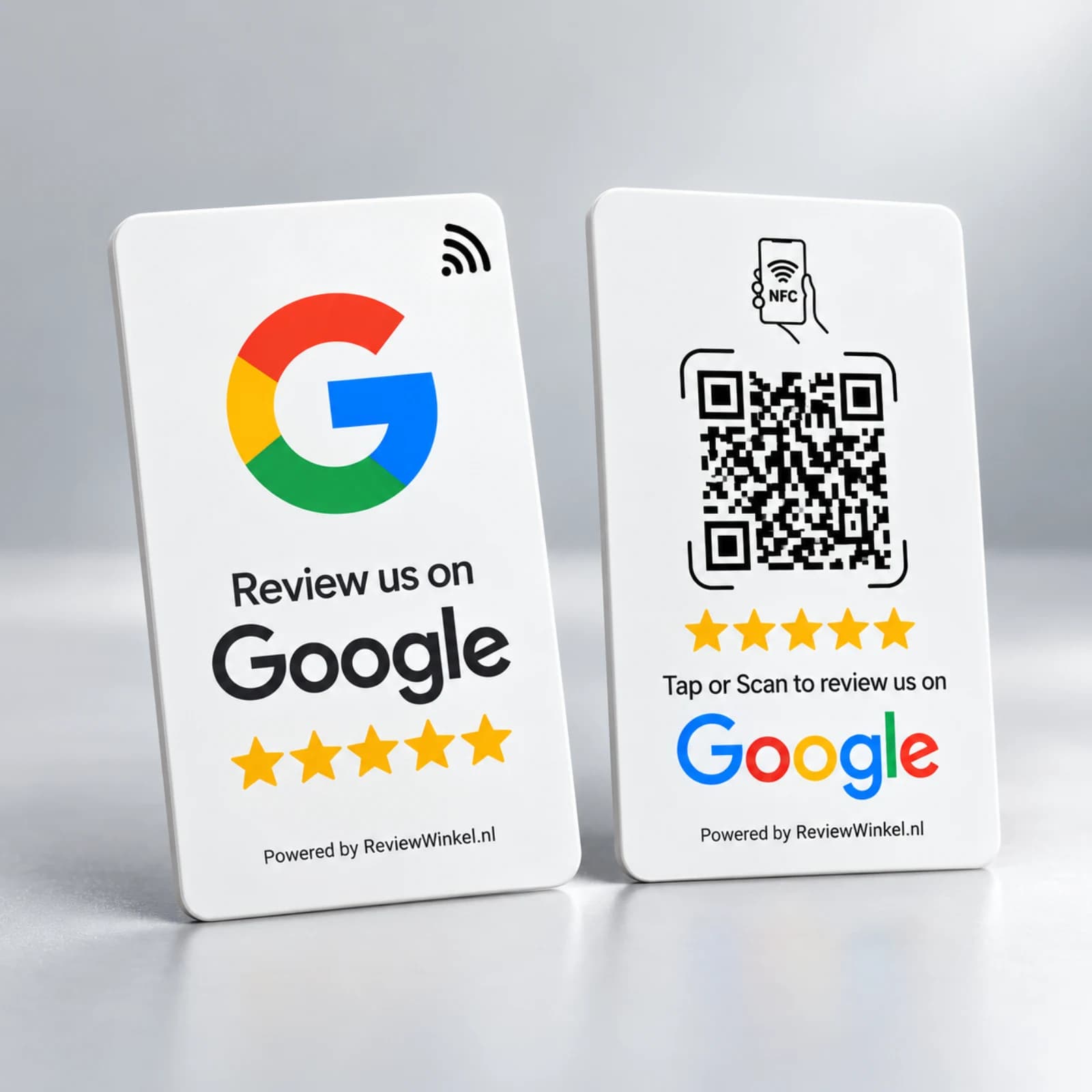 Google review kaartje op pasjesformaat met NFC en QR-code