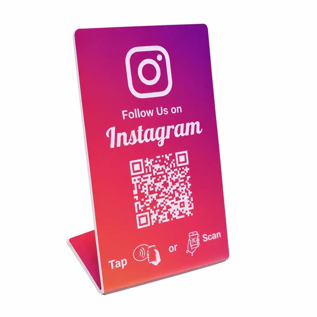 Instagram bordje met NFC en QR-code, "Follow us on Instagram", 12,75 cm hoog